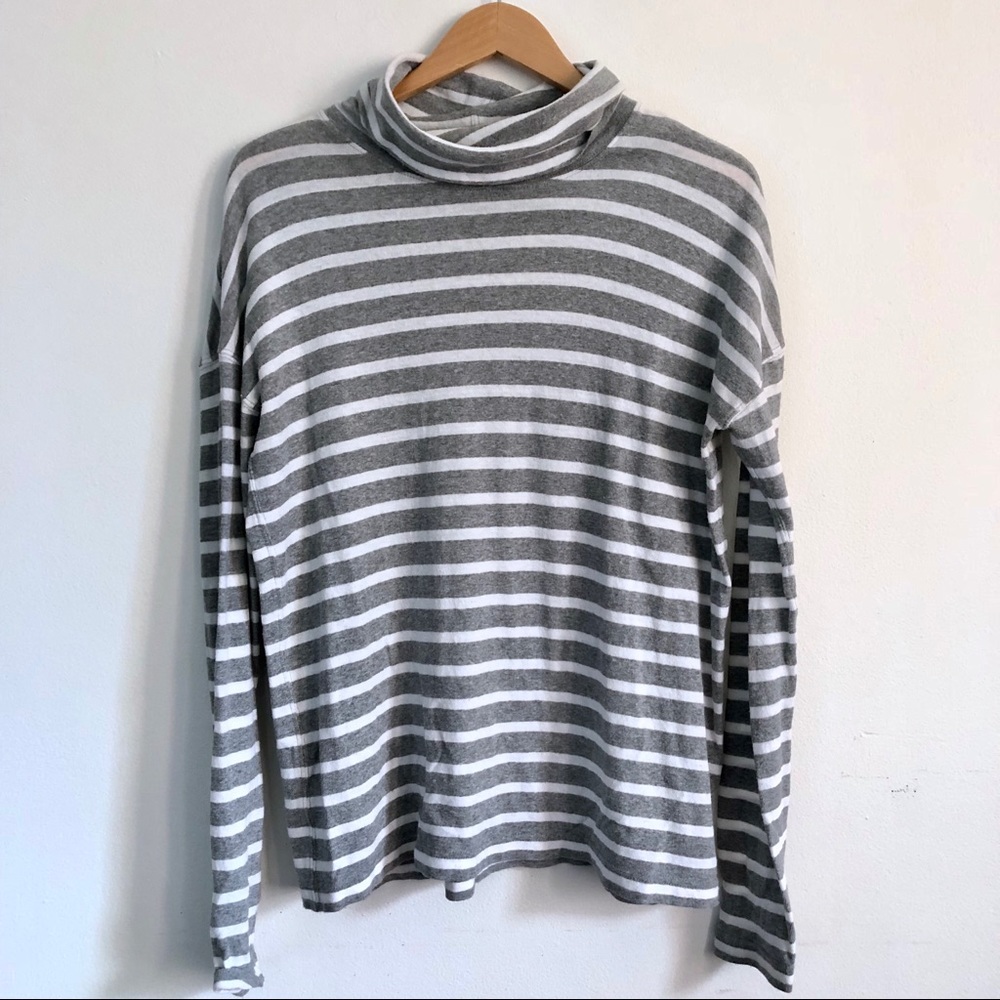 J.Crew gray and white striped oversized turtleneck